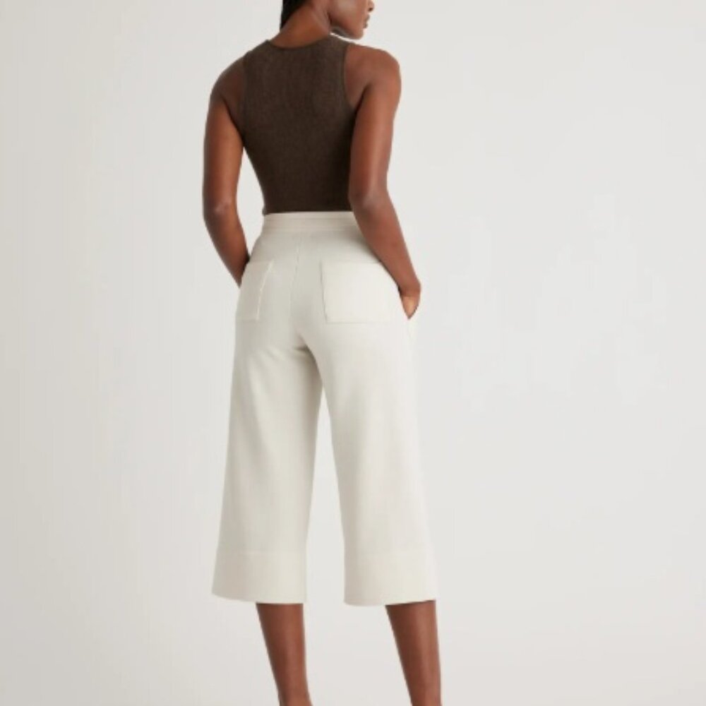 Quince SuperSoft Fleece Cropped Wide Leg Pants in Heather Gray - Picture 8 of 9